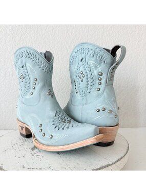 Lane Boots COSSETTE Cowboy Bootie Blue Cowgirl Western Short Ankle Snip Toe 6